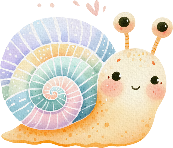 Snail cute character watercolor.