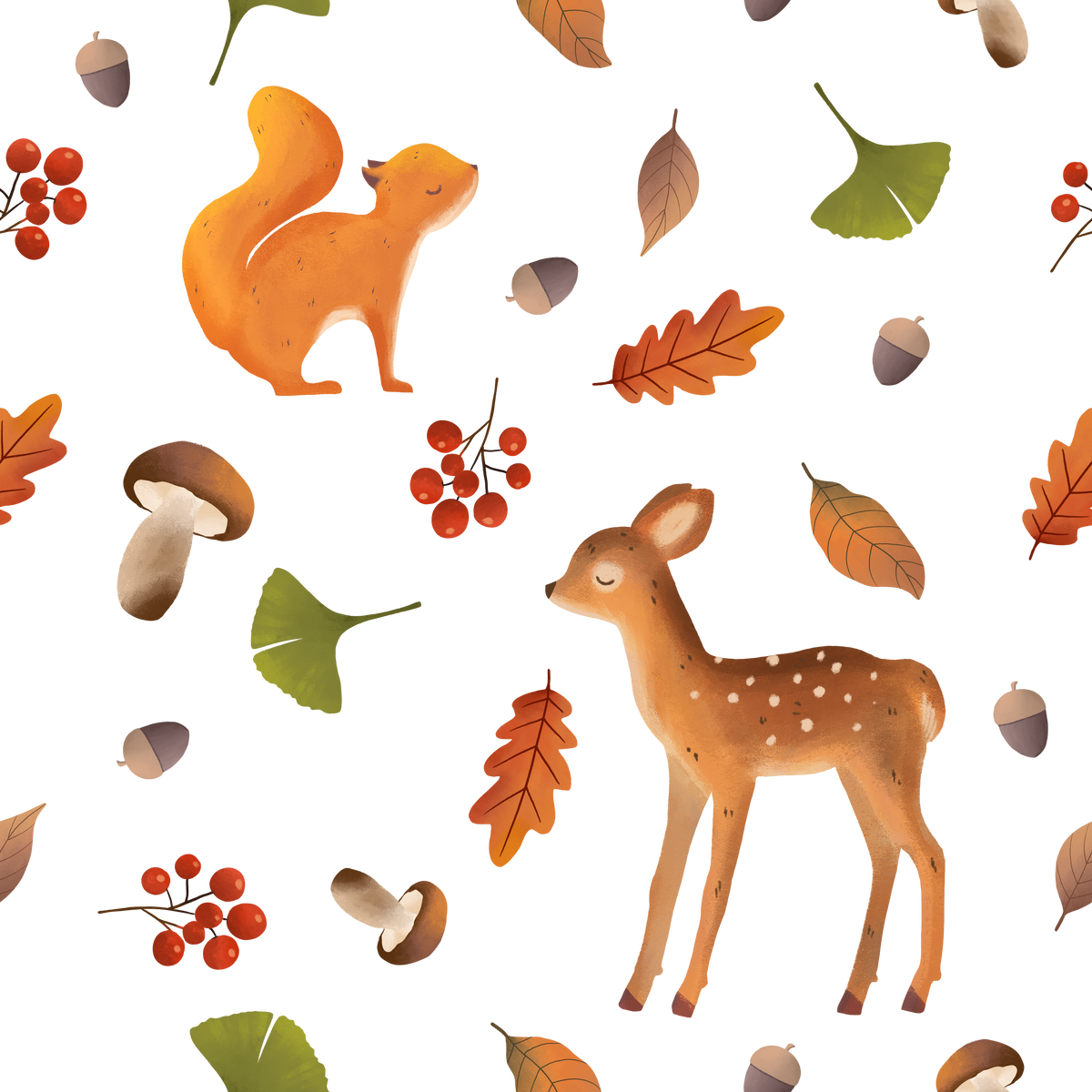 Autumn Forest Animals Seamless Pattern